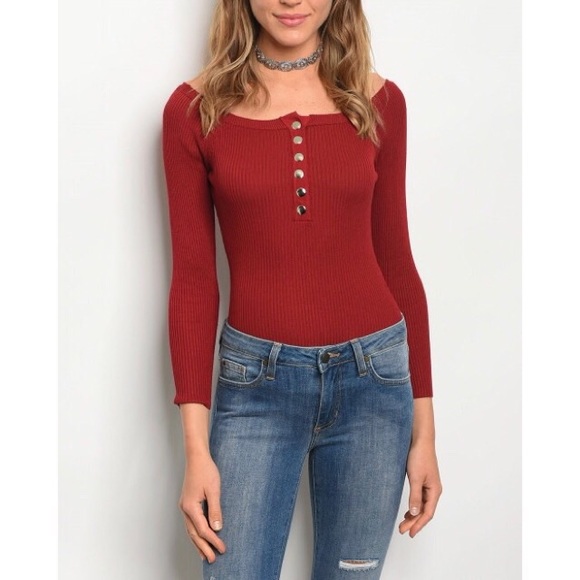 Tops - Off the shoulder wine bodysuit